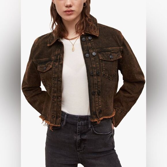 All Saints Jackets & Blazers - All Saints Pat Black Frayed Denim Jacket Size 2